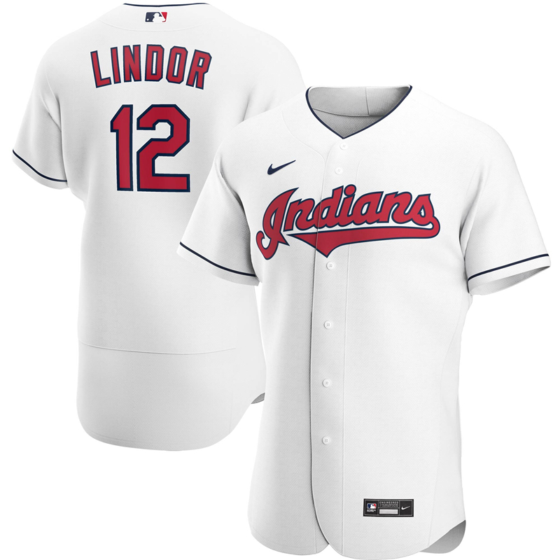 2020 MLB Men Cleveland Indians #12 Francisco Lindor Nike White Home 2020 Authentic Player Jersey 1